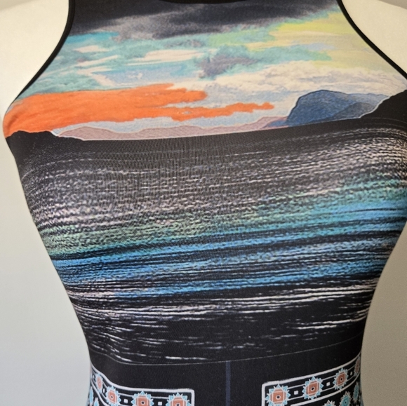 Clover Canyon Blue and Black Landscape Patterned Midi Dress. Size Xs - Picture 3 of 9